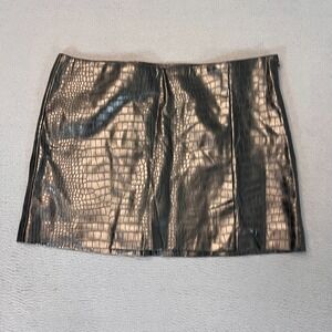 Mango MNG Womens Sz Med Faux Leather Skirt Mock Croc Print‎ Club Black Mini NWT